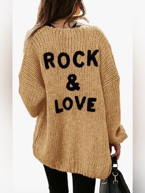 Rock & Love Small (4-6) Chunky Knit Loose Fit Sweater - Color Khaki P2P 24” EUC